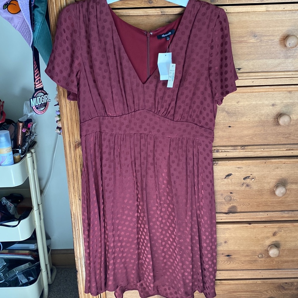 Madewell V-Neck Fit & Flare Dot Jacquard Dress 12